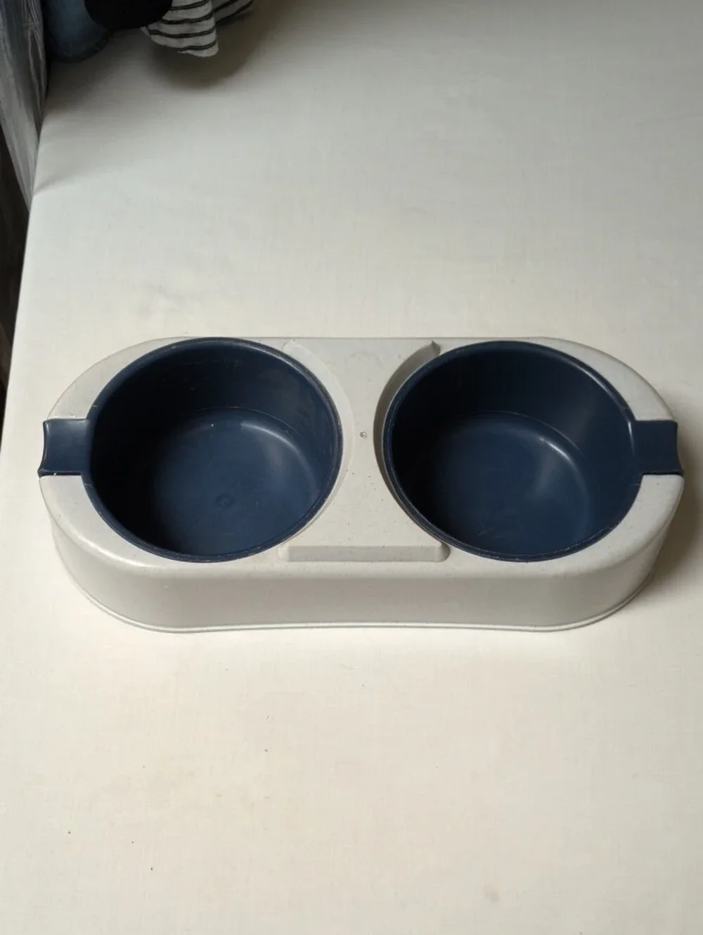 Double Pet Bowl in Blue Cream Durable Feeding Dish Removable Bowl Dog Cat